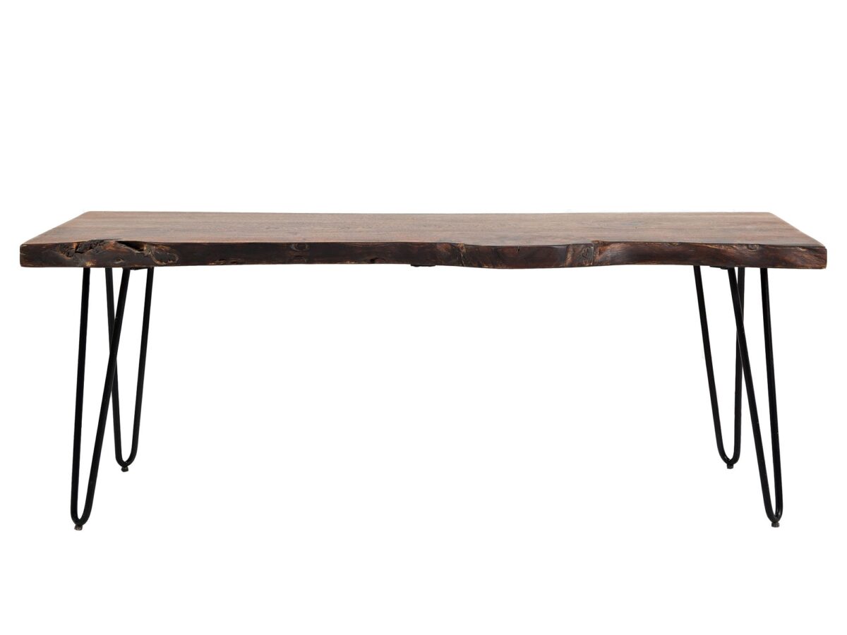 Ławka industrialna z żelaznymi nogami i orzechowym blatem – Avola