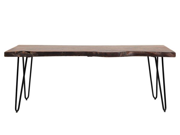 Stół jadalniany z drewnianym blatem i metalowymi nogami