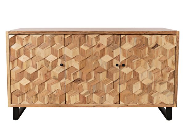 Drewniana komoda z geometrycznymi frontami w stylu industrialnym kolor naturalny