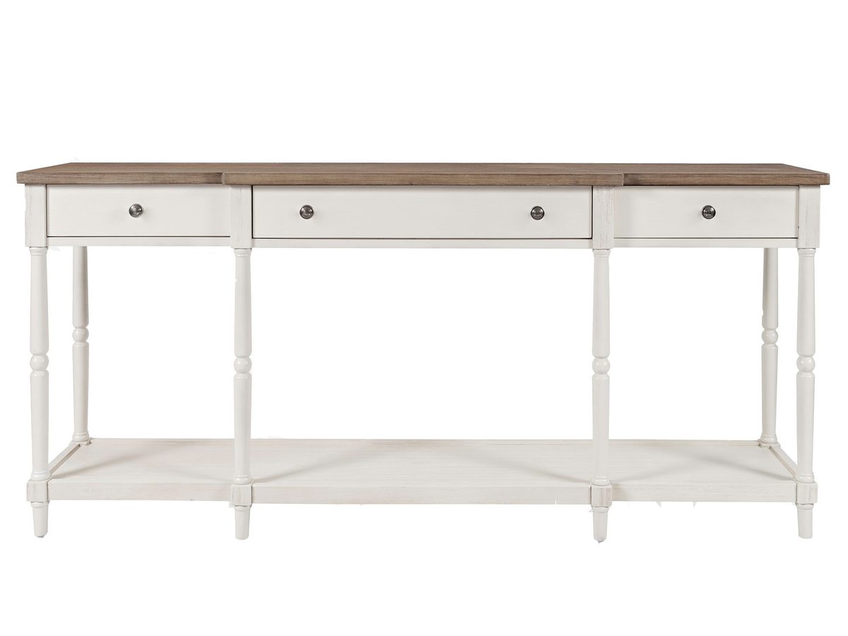 Konsola Hampton w Kremowym Kolorze z Brązowym Blatem i Szufladami – Avola