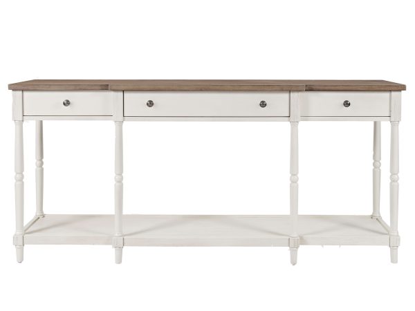 Biały konsolowy stół z drewnianym blatem do stylowych wnętrz
