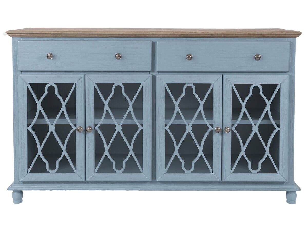 Komoda Jasnoniebieska z Przeszklonymi Drzwiami i Szprosami – Avola