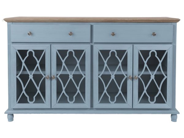 Klasyczna niebieska komoda z przeszklonymi drzwiczkami