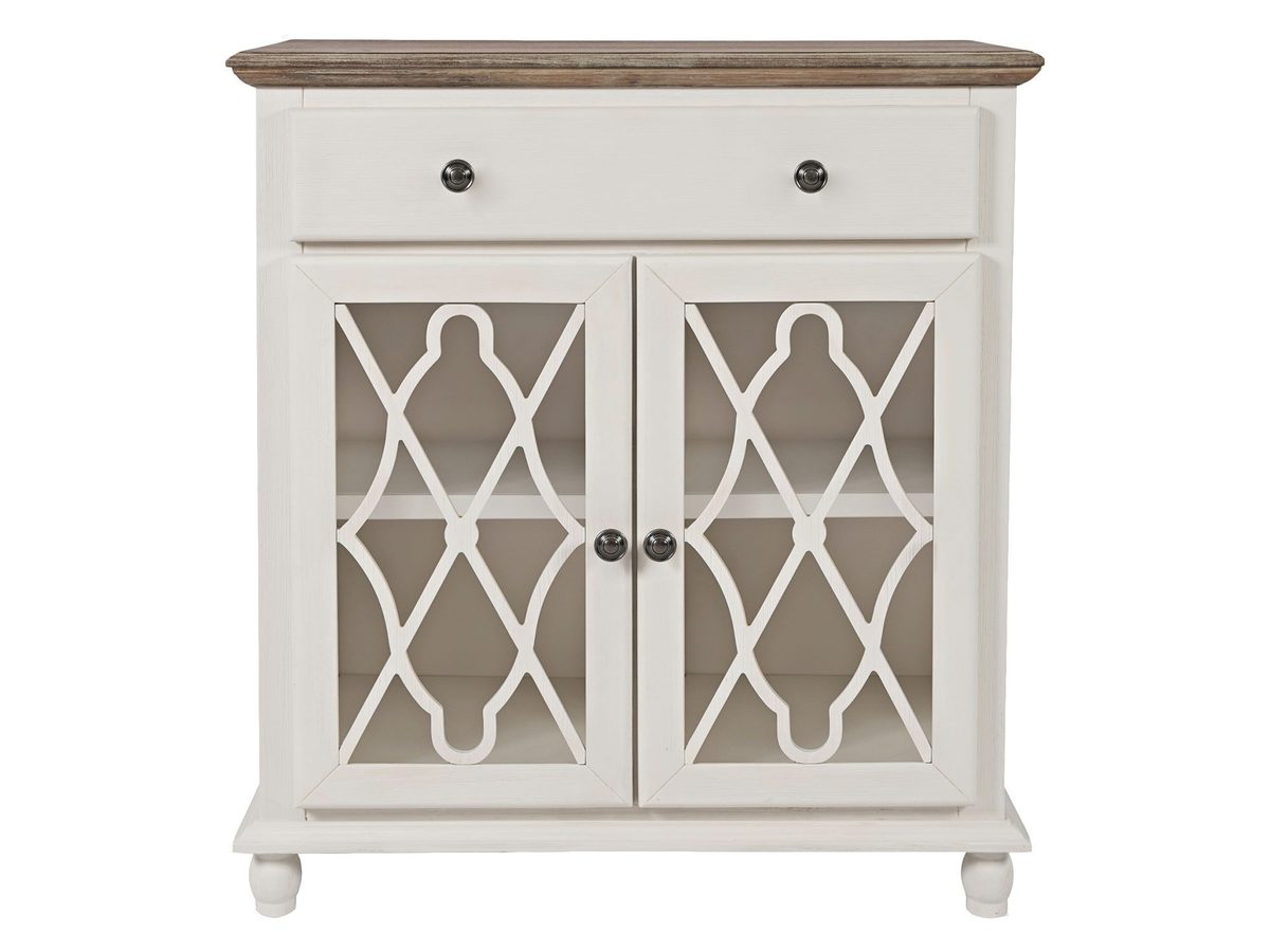 Komoda jasnokremowa z przeszklonymi drzwiami i szprosami – Avola