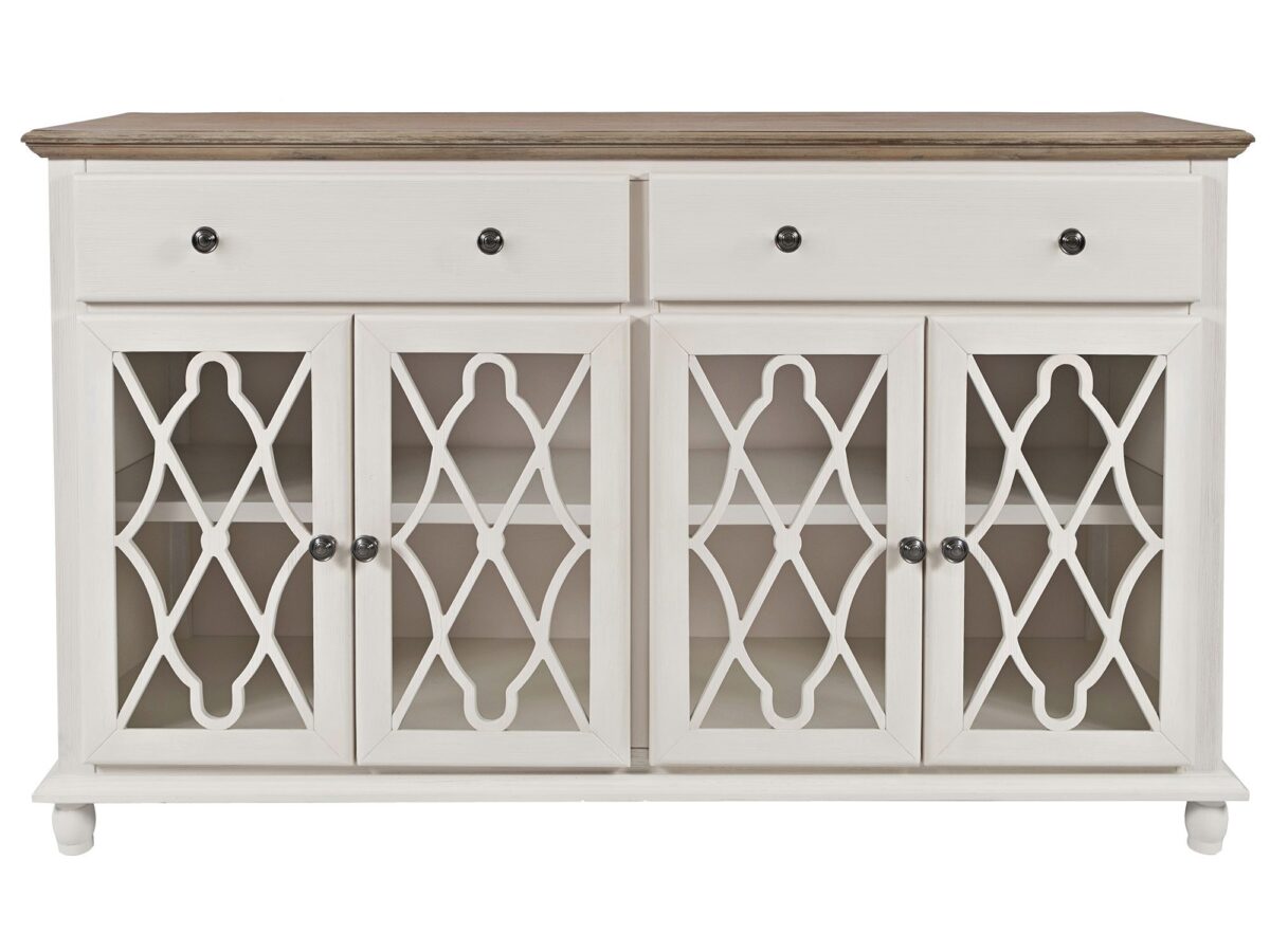 Komoda Jasnokremowa z Przeszklonymi Drzwiami i Szprosami – Avola