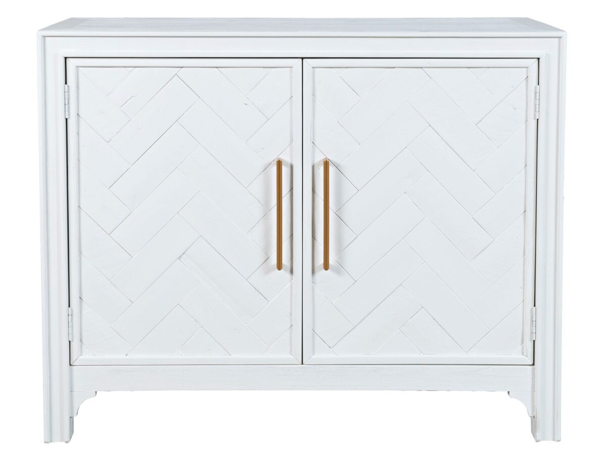 Elegancka Biała Komoda z Intarsjowanymi Drzwiami i Złotymi Uchwytami – Avola