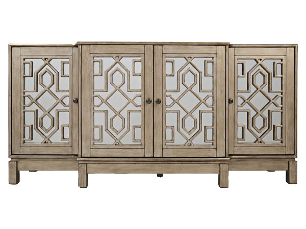 Komoda z lustrzanymi frontami w kolorze starego złota