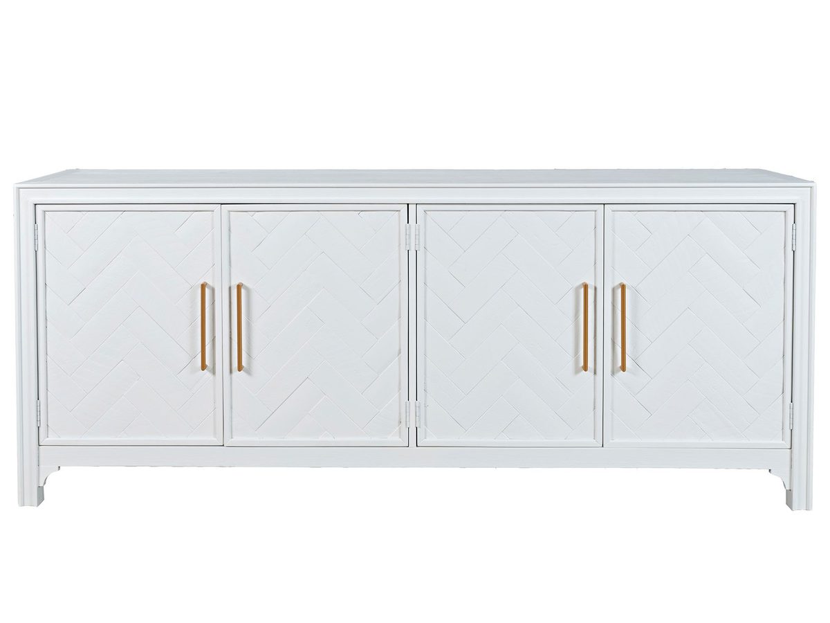 Biała Komoda z Drzwiami Intarsjowanymi i Złotymi Uchwytami – Avola