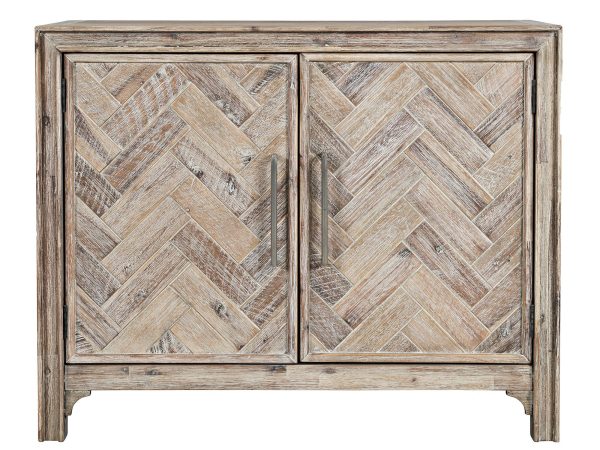 Komoda z drewnianym frontem w jodełkę do salonu