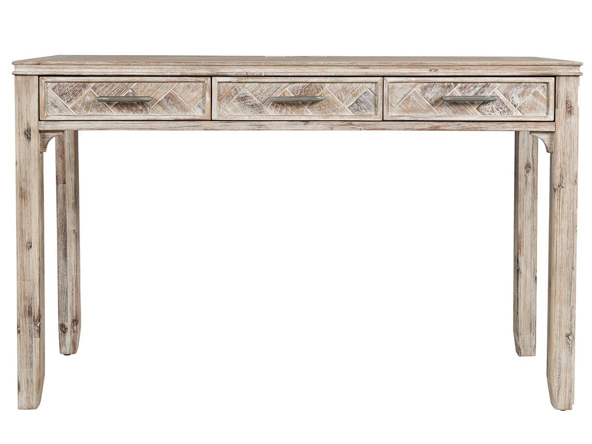 Biurko klasyczne w naturalnym drewnie z gniazdem USB – Avola