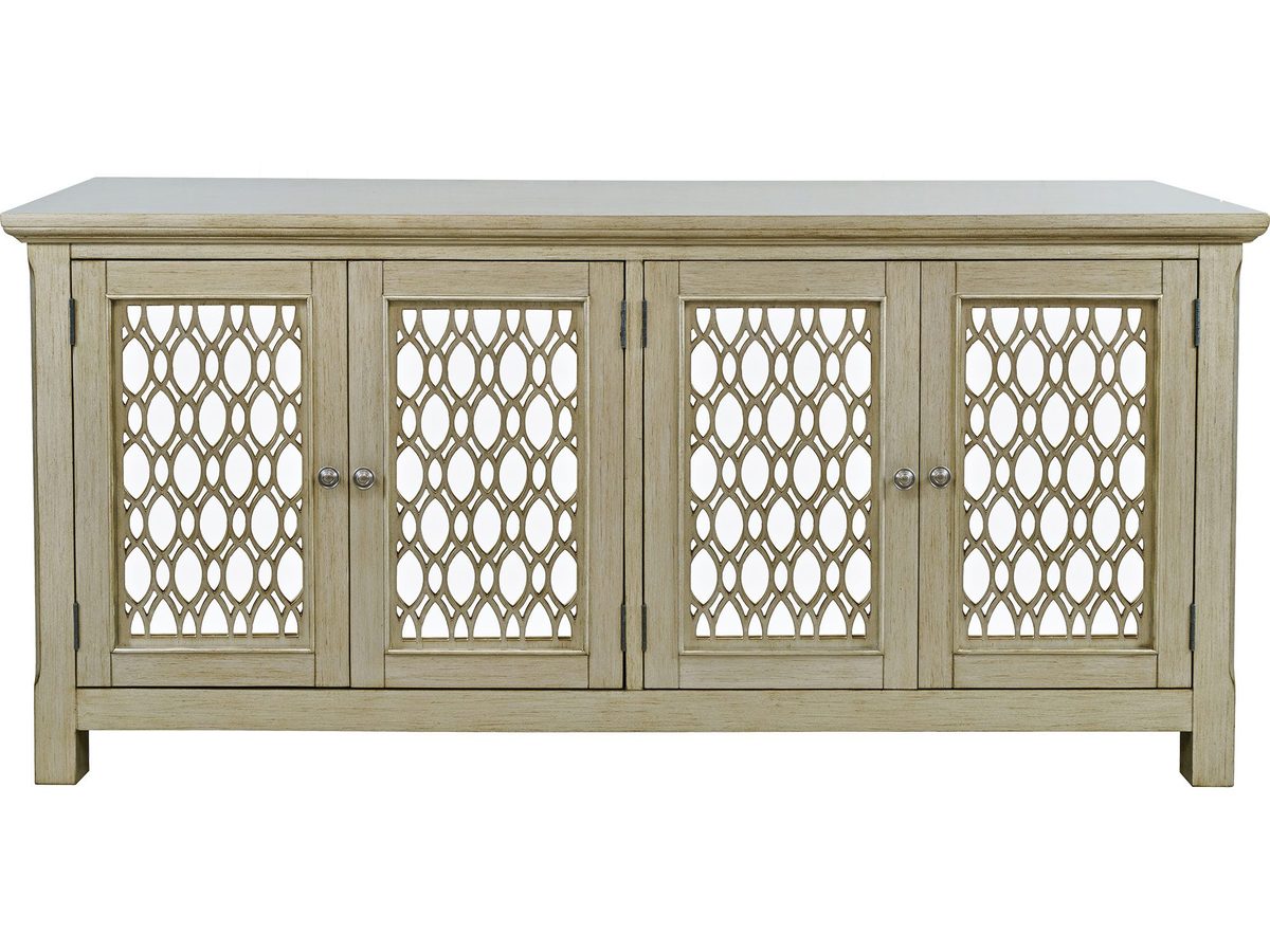 Komoda Złota z Lustrzanymi Drzwiami i Ozdobnymi Szprosami – Avola