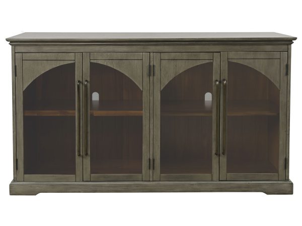 Witryna do salonu z czarnymi ramami i przeszklonymi frontami