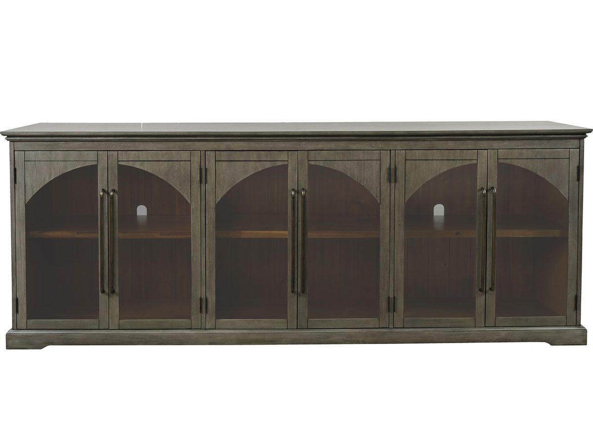 Komoda Szaro-Oliwkowa z Przeszklonymi Drzwiami i Ozdobnymi Łukami – Avola