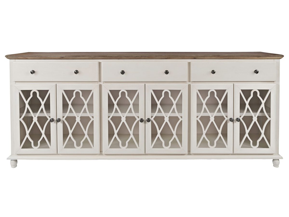 Komoda jasnokremowa z przeszklonymi drzwiami i szprosami – Avola