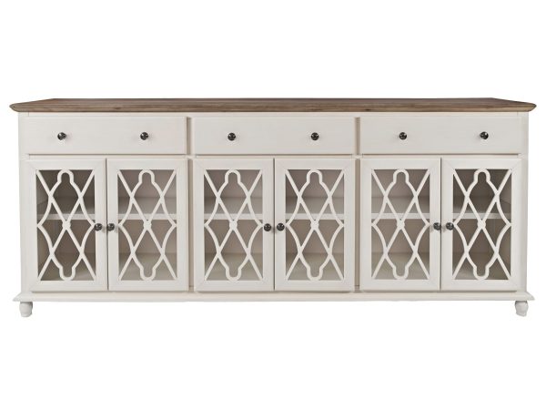 Drewniana komoda z przeszklonymi drzwiami w stylu klasycznym kolor beżowy