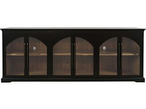Miniaturka 6 - Komoda witryna czarna z przeszklonymi drzwiami i drewnianymi półkami
