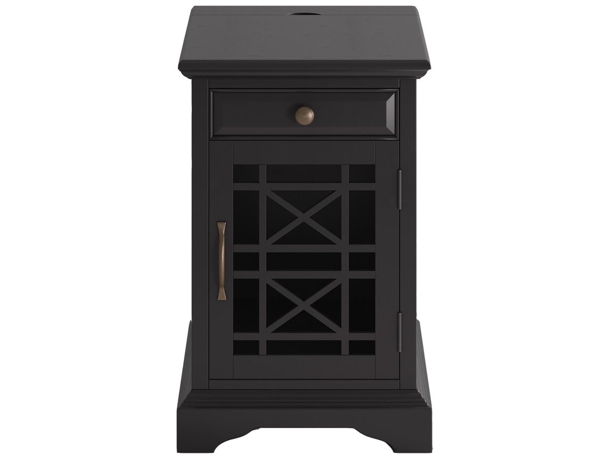 Szafka nocna czarna z ozdobnymi szprosami i USB – Avola