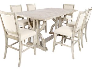 Miniaturka 4 - Elegancki stół do jadalni z drewnianym blatem i białymi krzesłami
