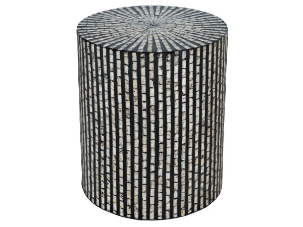Okrągły stolik z pionowymi wzorami w stylu industrialnym kolor czarno-biały