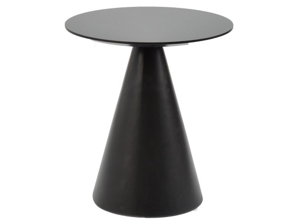 Okrągły stolik kawowy z czarnym metalowym blatem w stylu industrialnym