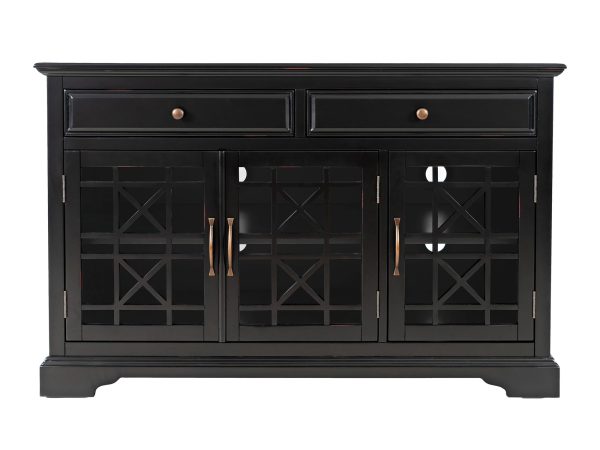 Drewniana komoda z trzema szufladami i przeszklonymi drzwiami w stylu klasycznym kolor czarny