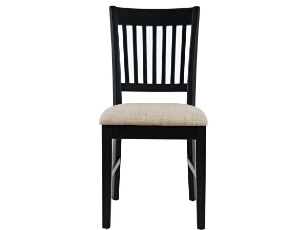 Klasyczne krzesło z czarnym stelażem i tapicerowanym siedziskiem