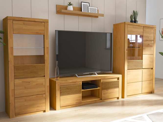 Szafka RTV Dębowa Ryflowana 140 cm – Castoro 41