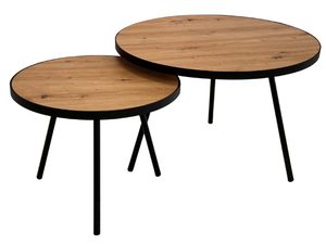 Miniaturka 3 - Zestaw dwóch stolików dębowych okrągłych metalowe nogi perspektywa