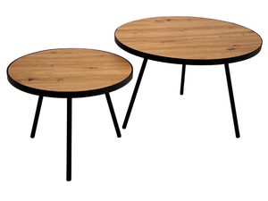 Miniaturka 5 - Dwa stoliki dębowe okrągłe z metalowymi nogami inna perspektywa