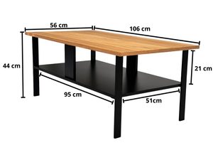 Miniaturka 8 - Komplet stolików z czarnym stelażem na tle białym z wymiarami technicznymi