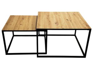 Miniaturka 3 - Stolik z czarnym stelażem i zbliżeniem na fakturę drewna