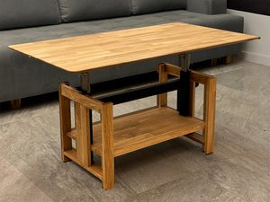 Miniaturka 6 - Drewniany stolik kawowy z czarnym mechanizmem podnoszenia