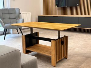 Miniaturka 7 - Nowoczesny dębowy stolik do salonu z półką i funkcją podnoszenia