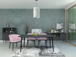 Miniaturka 3 - Industrialna jadalnia z ciemnym stołem i różowymi krzesłami