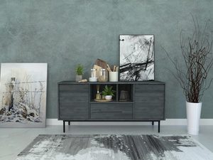 Miniaturka 4 - Ciemna szafka RTV z półkami i szufladą w stylu industrialnym