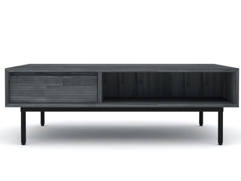 Ciemny stolik kawowy z podziałem na dwie strefy przechowywania