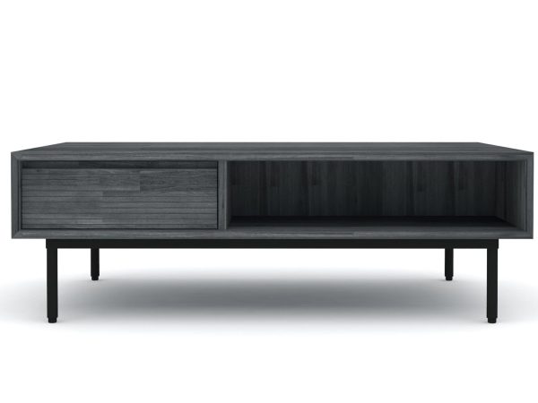 Ciemny stolik kawowy z podziałem na dwie strefy przechowywania