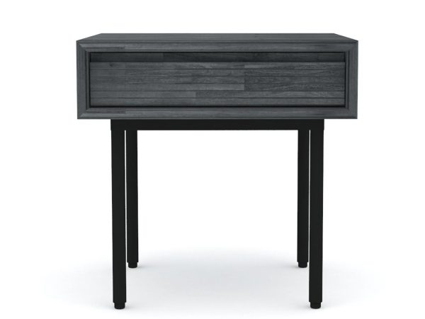 Stolik nocny do sypialni w czarnych barwach do loftowych wnętrz