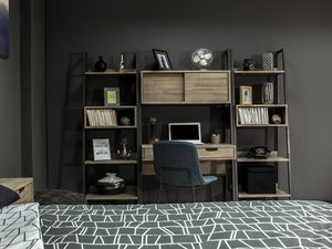 Miniaturka 1 - Meblościanka biurowa z litego drewna i półkami w stylu industrialnym