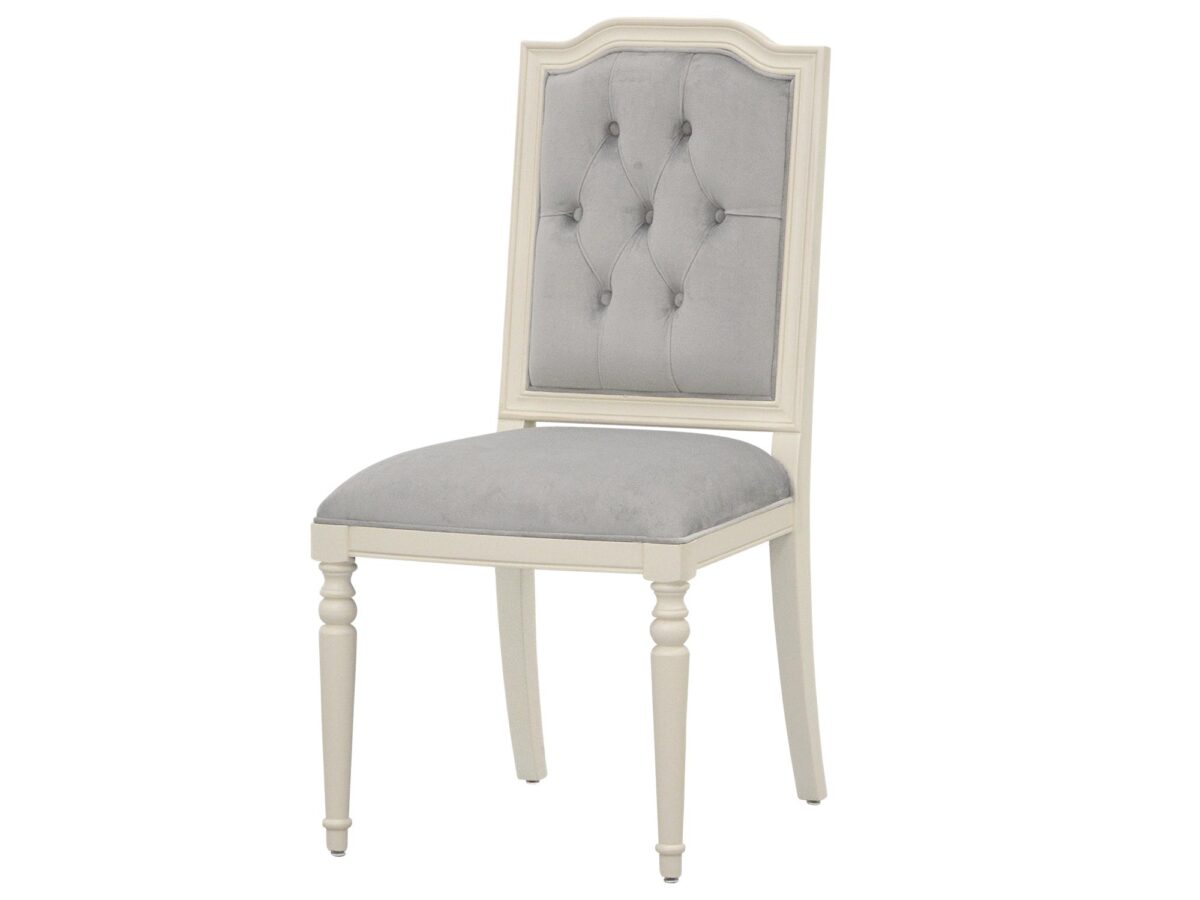 Krzesło tapicerowane w białym kolorze z szarym siedziskiem – Dijon