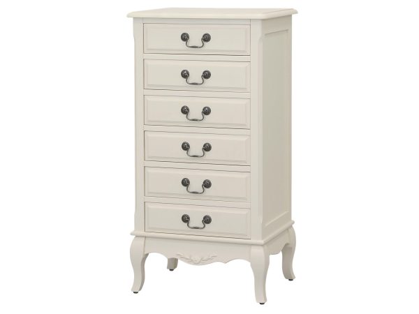 Komoda z szufladami w stylu francuskim z postarzaną bielą
