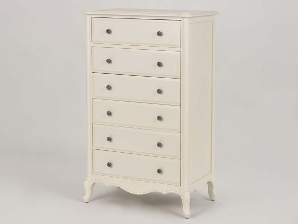 Komoda prowansalska z frezowanymi krawędziami i białym wykończeniem – Dijon