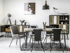 Miniaturka 6 - Czarno-brązowa komoda z dekoracyjnymi frontami i metalowymi nogami w stylu industrialnym