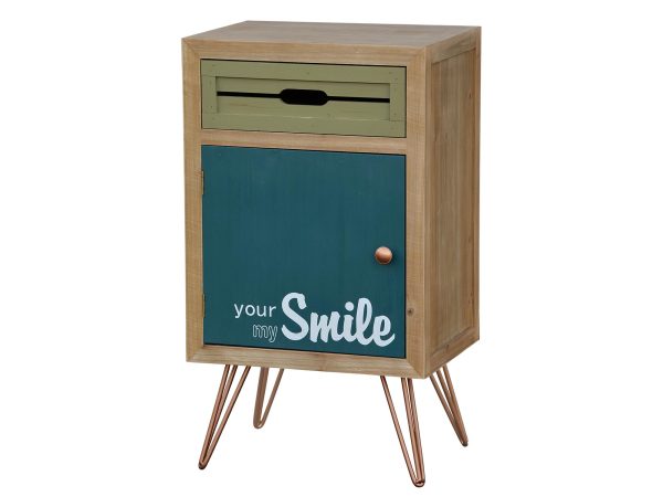 Drewniana szafka nocna z dekoracyjnym frontem w stylu retro kolor zielony
