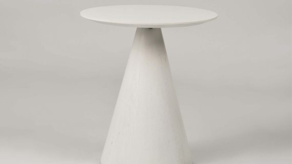 Miniaturka 3 - Stolik z okrągłym białym blatem i stożkową podstawą – Florence