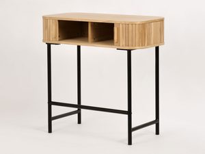 Miniaturka 1 - Szczegół blatu z naturalnego drewna z lamelami pionowymi