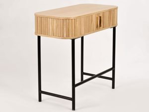 Miniaturka 3 - Drewniana konsolka z pionowymi lamelami i metalową podstawą