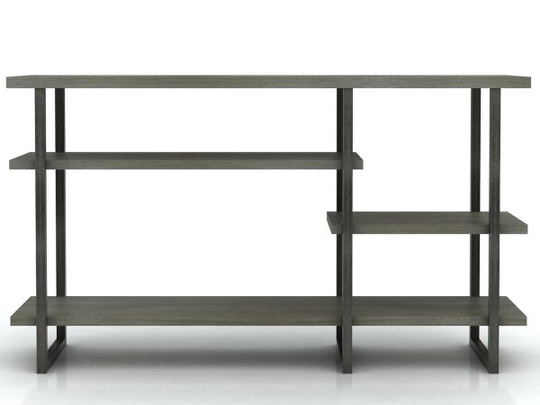 Regał z drewna akacji i MDF, półki na stalowej ramie, styl industrialny