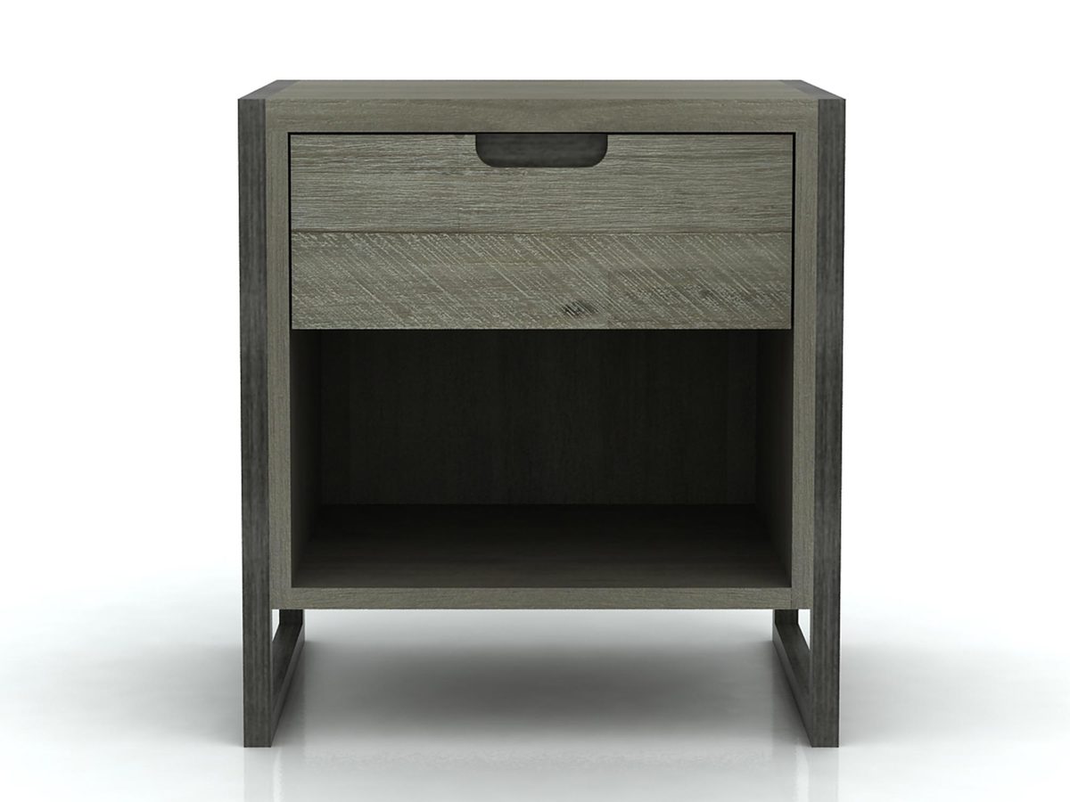 Szafka nocna loftowa z metalowymi nogami i frezowanym uchwytem – Vento