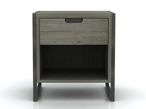 Szafka z drewna i otwartą półką do sypialni w stylu industrialnym